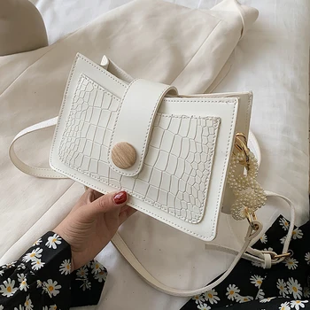 

Stone Pattern Pearl Design Small PU Leather Crossbody Bags For Women 2020 Solid Color Shoulder Handbags Female Cross Body Bag