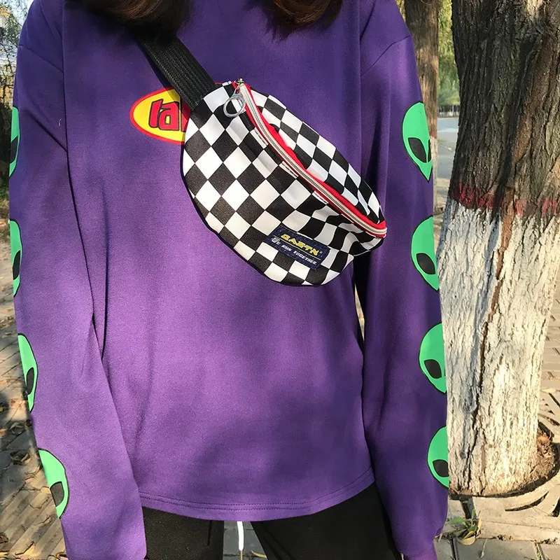 

Hot Lovers Waist Bag Women's Black And White Check Cross-body Bag Ins Japan Harajuku Shoulder Bag Canvas Leisure Pockets Famale