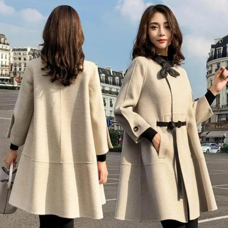 Модная женская уличная одежда размера плюс, шерстяное пальто в клетку с накидкой, новинка, зимнее однобортное пальто средней длины в клетку - Цвет: 2