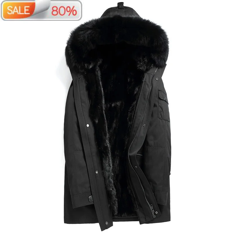 

Parka Real Coat Men Long Winter Jacket Liner Fox Fur Collar Mens Mink Jackets Coats Parkas Hombre 2020 4245