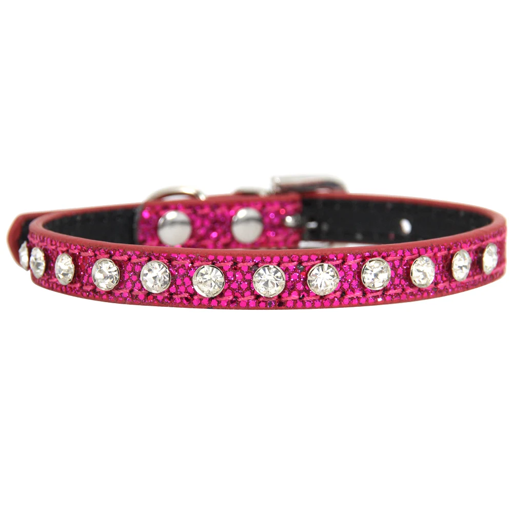 Rose Red(Rhinestone) Блестящие стразы, кошачий ошейник, детские кожаные ошейники для маленьких собак, шейный ремень, аксессуары для котенка XS/S/M, Прямая поставка - Цвет: Rose Red(Rhinestone)