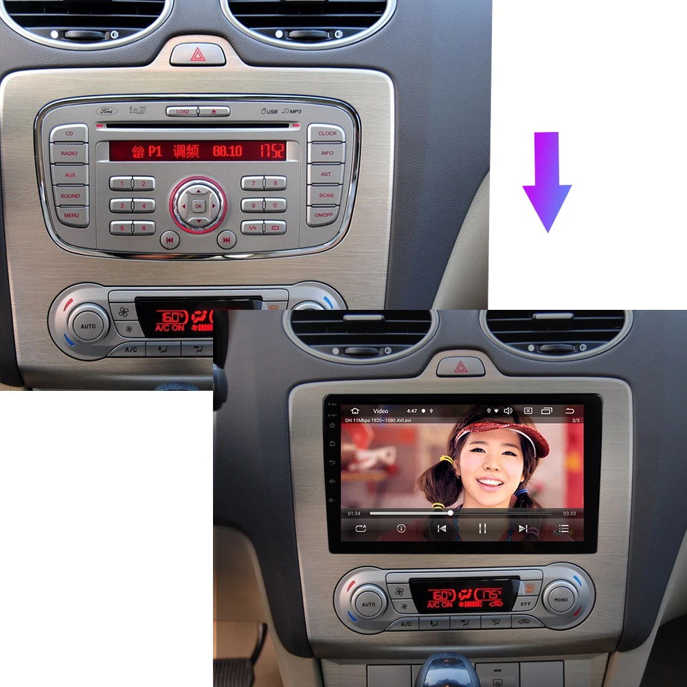 Excellent EKIY 9" IPS Android 9.0 Car Radio DVD Multimedia 4G for Ford Focus 2004-2011 GPS Navigation Stereo Auto BT Video MP3 MP5 Player 1