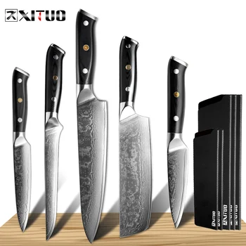 

XITUO Damascus Chef Knife Set Kitchen Cut Meat Sankotu Practical Kiritsuke Bone-cutting Japanese Knife Gyuto Plum Nail Handle