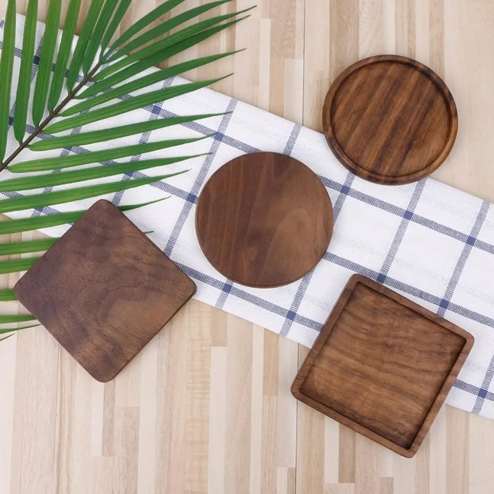 

1PC Durable Square Round Bowl Teapot Placemats Beech Black Walnut Wood Coaster Retro Insulation Cup Mat Home Decor