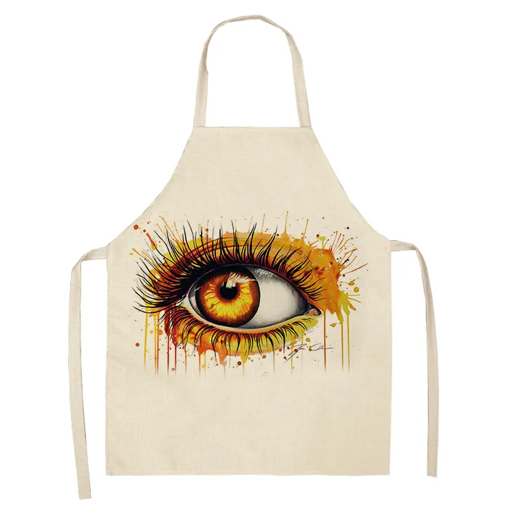 Colorful Eye Lashes Printed Kitchen Apron Kids Men Women Chef Cooking Aprons Cotton Linen Waist PVC Apron Cleaning