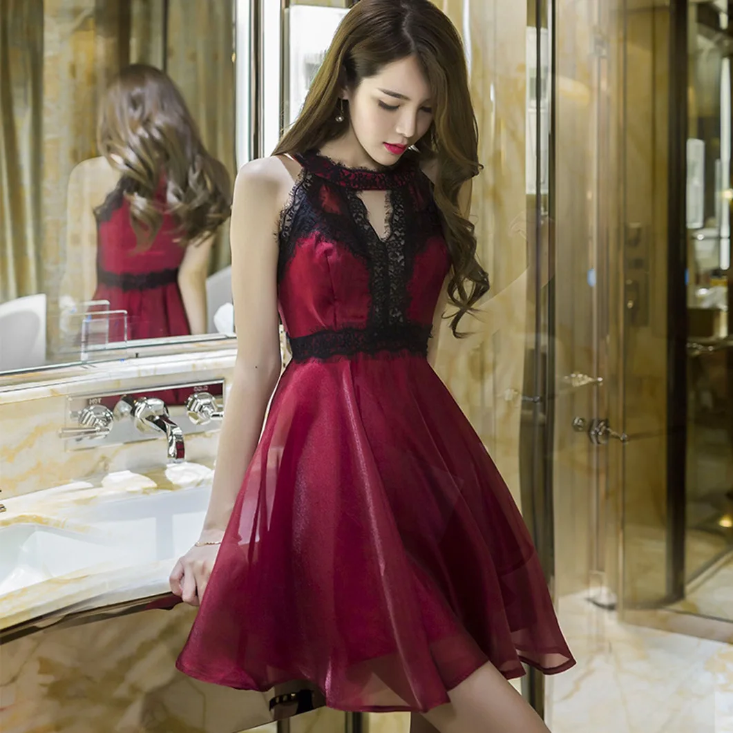 

Banquet Dress 2019 Summer New Style Fashion Sexy Slim Fit Organza Joint Crew Neck Sleeveless Dress Women's