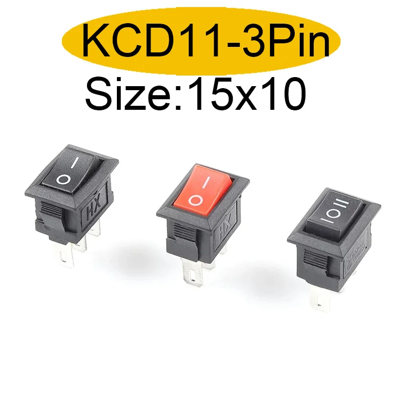 10 Pcs 10X15Mm Interruttore A Pulsante A Scatto 3 Pin 3A/250V Mini Spst Kcd11 Interruttori Di Alimentazione A Bilanciere Per Barche A 2/3 Posizioni