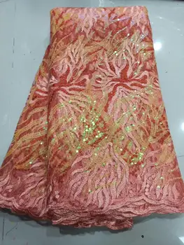 

2020 Popular Sequins Lace Fabrics French Mesh Lace Fabric High Quality Sequence Fabrics Nigerian Net Lace for Wedding Party
