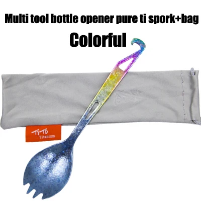 Colour TiTo titanium Spork Longhandle наружная походная Ложка Вилка Portabale плоская посуда кемпинговая вилка ложка для спорта, туризма открывалка для бутылок - Цвет: Colour