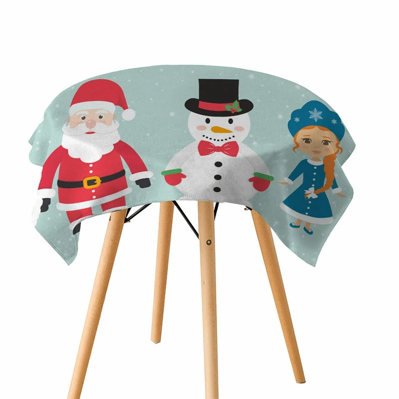 New Year Tablecloth Christmas Tablecloth Snow Maiden Santa Claus Table Cover Waterproof Dining Table Cover for Home Xmas Decor