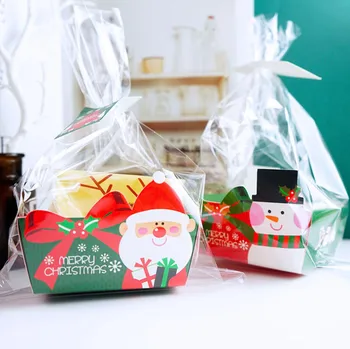 

100sets Christmas Gift Bag Cookie Candy Bags Plastic Bag Lollypop Bread Packing Party Wedding Decoration Chocolate Box