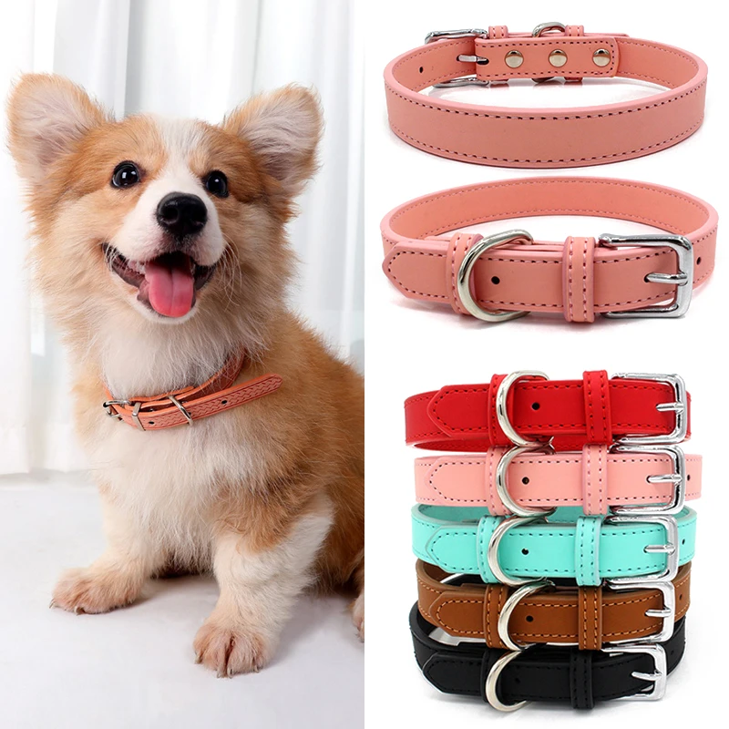 Collar ajustable para mascotas, de seguridad de PU, correa de perro, anillo de cuello para gato, accesorios para perros, suministros para mascotas, 5 colores|Collares| - AliExpress