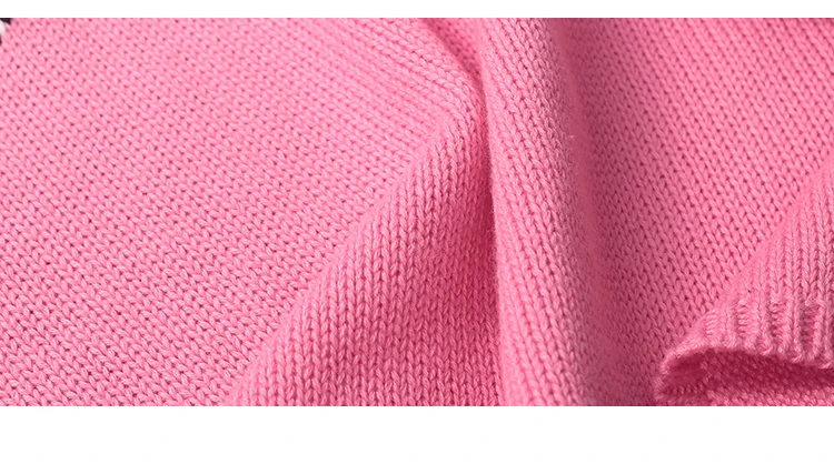 Осенне-зимний Высококачественный Свободный Женский пуловер с длинными рукавами, свитер, розовый жаккардовый хлопковый трикотажный топ с разрезом по бокам и кроликом