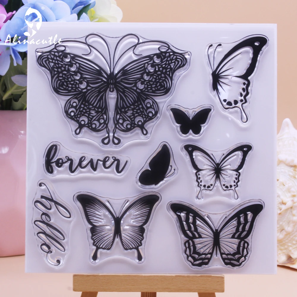Alinacutle CLEAR STAMPS And Die Cuts Butterfly Set Scrapbook Card Album Paper Craft Rubber Transparent Silicon Clear Stamp