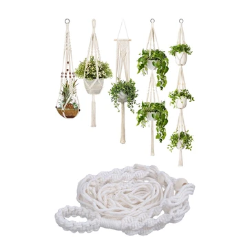 

5-Pack Macrame Plant Hangers, Different Tiers & 1x Macrame Plant Hangers Hanging Planter Basket Cotton Rope