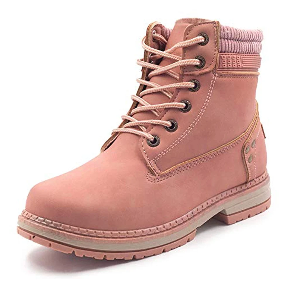 Женские зимние ботинки г. Новые женские ботинки с высоким берцем матовая обувь из искусственной кожи на шнуровке для весны и зимы размера плюс chaussures femme - Цвет: Розовый