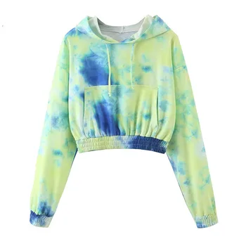 

SONDR 2020 Women Auutumn Tie Dye Sweatshirt Long Sleeve Hooded Pullovers Short Tracksuit Blue Yellow Tie Dye Hoodis Chic Hoody