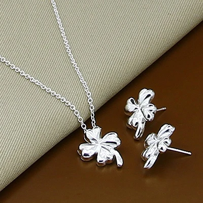 Four-leaf clover Новинка, модный 925 пробы, серебряные ювелирные наборы, простые, модные, насекомое, луна, круглый шар, ожерелье, серьги, наборы для женщин, подарок - Окраска металла: Four-leaf clover