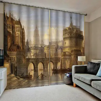 

Retro curtains High building curtains 3D Curtain Luxury Blackout Window Curtain Living Room retro curtain