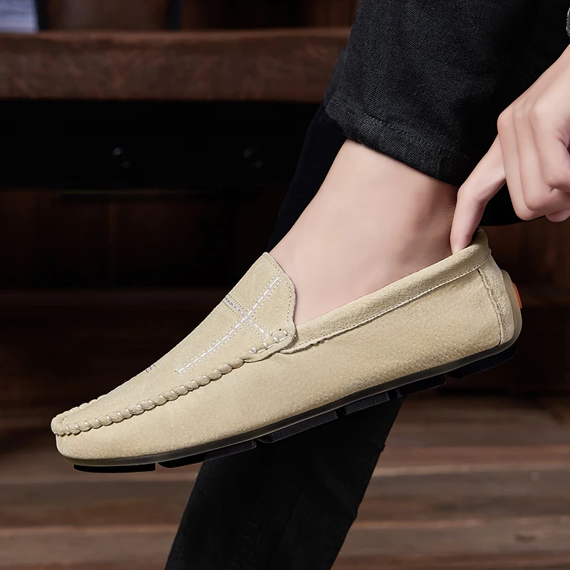 Fashion men Shoes Flats Loafers Slip-on Flock Casual Men suede leather shoes Light Boat Male Footwear big size 48 | Обувь