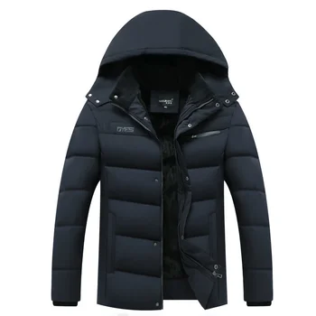 

Thick Warm Winter Jacket Men Hooded Casual Mens Parka Coat Solid Middle-aged Man Outwear