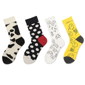 

Fashion Print Men's Socks Hip Hop Cotton Long Socks Women Man Dot Unisex Happy Socks Calcetines majur