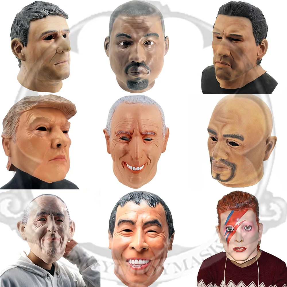 New Male Head Mask Latex Celebrity Human Mask Realistico Strong Man Mask Old Man Party Costume Fancy Dress