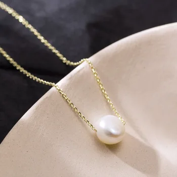 

100% 925 Sterling Silver Irregular Natural Freshwater Pearl Pendant Gold Color Chain Collar Necklaces for Women Jewelry