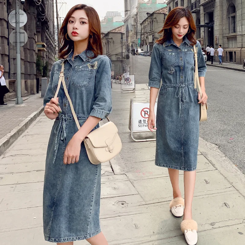 

Computer Cable Lock Women's 2019 Autumn New Style Retro Shirt Dress over-the-Knee by Age Elegant One-piece Step Dress