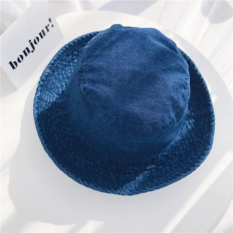 Summer Washed Solid Color Bucket Hat Casual Flat Top Women Fashion Sun Cap Cowboy Fisherman Hat For Men