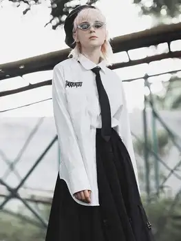 

Punk Rave Women's Embroidered Irregular Hem Long Shirts PY-433