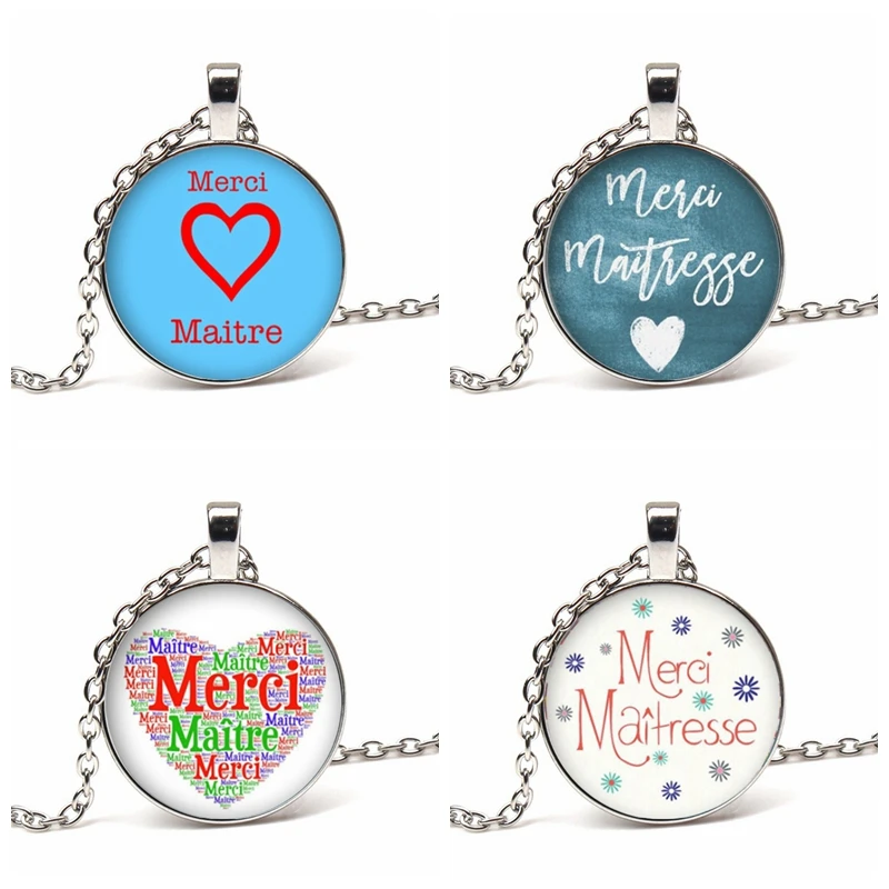 XKXLHJ New Hot Merci Maitresse Pattern Round Necklace Photo Glass Pendant Handmade Jewelry Gifts |