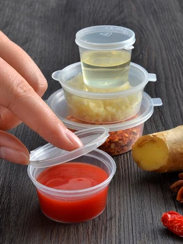 

100pcs/lot Disposable Plastic Box Packing Box Seasoning Transparent Sauce Box with Lid Takeaway Snack Bar Storage Bottles Jars