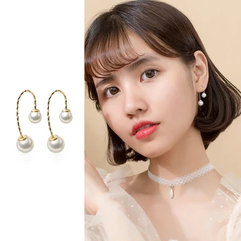 

Mocanie Real 925 Sterling Silver Fashion Elegant Sweet Double Pearl Stud Earring for Women Hook Earring OL Style Fine Jewelry