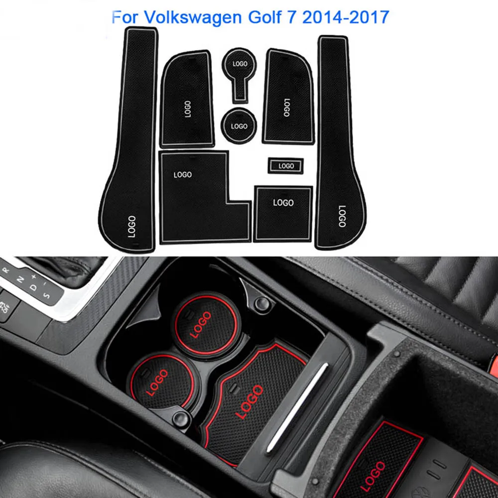 

9PCS/Lot Car-Styling Latex Door Groove Mat Car-Covers Gate Slot Mat Sticker For V.W Golf7 Internal Accessories Car Styling