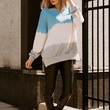 

Fashion Gradient Color Print Sweatshirts Women O Neck Autumn Oversized Pullover Split Casual Batwing Sleeve Hoodies