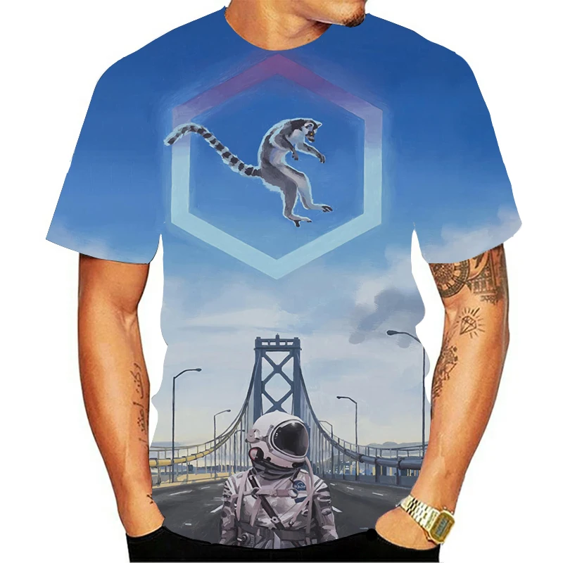 

Summer Hot New Products Retro Fashion Tee Casual T-shirt 3D Astronaut Funny Expression Men's T-shirt Summer Short Sleeve