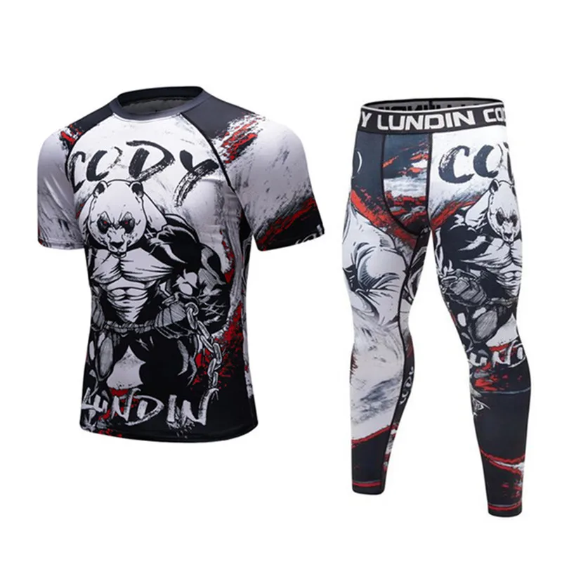 Sports Apparel Jiu Jitsu T-shirt Men Long Sleeves Shirts Tracksuit Fitness Boxing Jerseys Set BJJ Muay Thai MMA Pants Gym Rash Guard Sportsuit mens t shirt