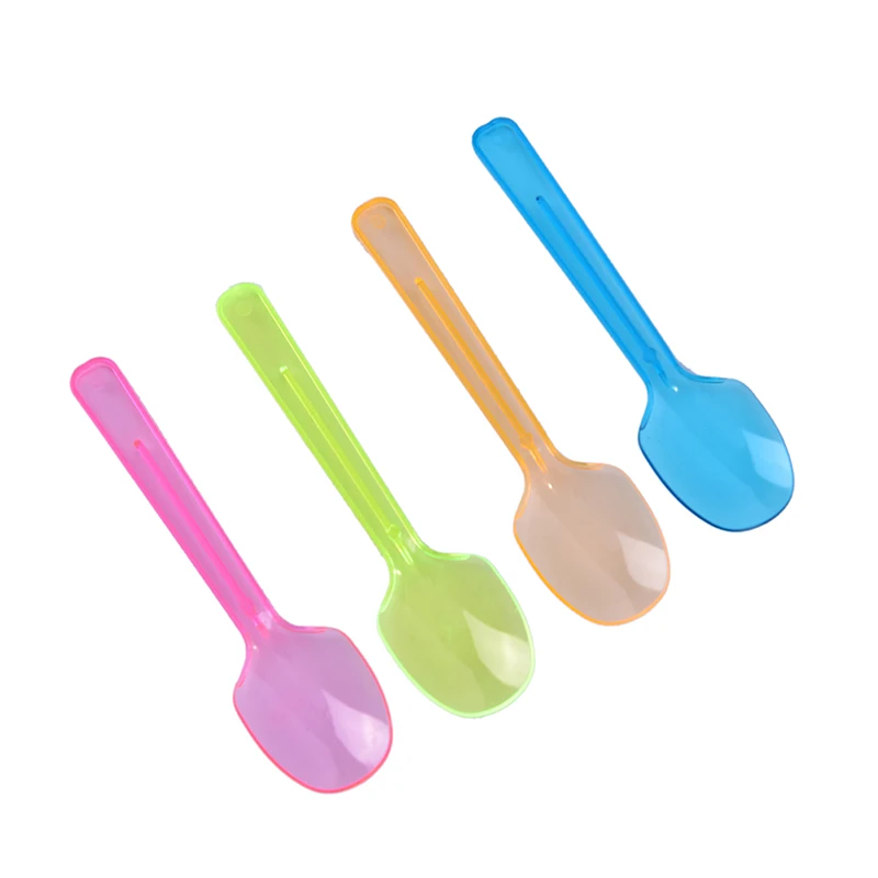 50 Uds cucharas coloridas de plástico desechable helado moda postre fiesta Mini tamaño cubiertos cubertería cuchara de hielo al azar
