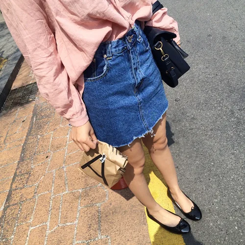 

Irregular with Holes Hong Kong Flavor Skirt Women's Spring And Summer High-waisted Denim Skirt Korean-style Fashion A- line Skir