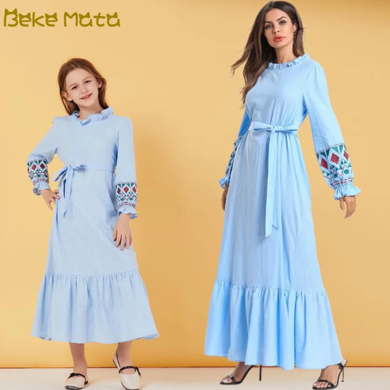 Одинаковые комплекты для семьи платья мамы и дочки мусульманское повседневное