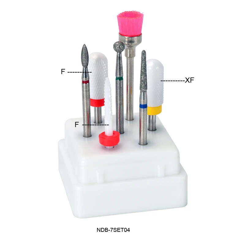 7 шт керамический сверло для ногтей Набор мельница маникюрный станок набор алмазный резак для Электрический маникюр ногтей напильники сверла RIKONKA - Цвет: NDB-7SET04