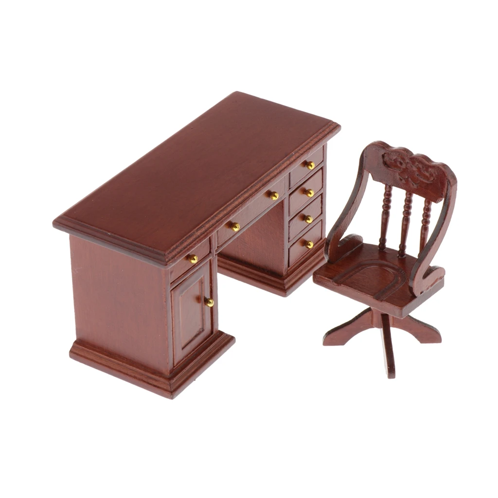 1/12 Dollhouse Writing Desk & Chair Model Set Miniatures Furniture Toy