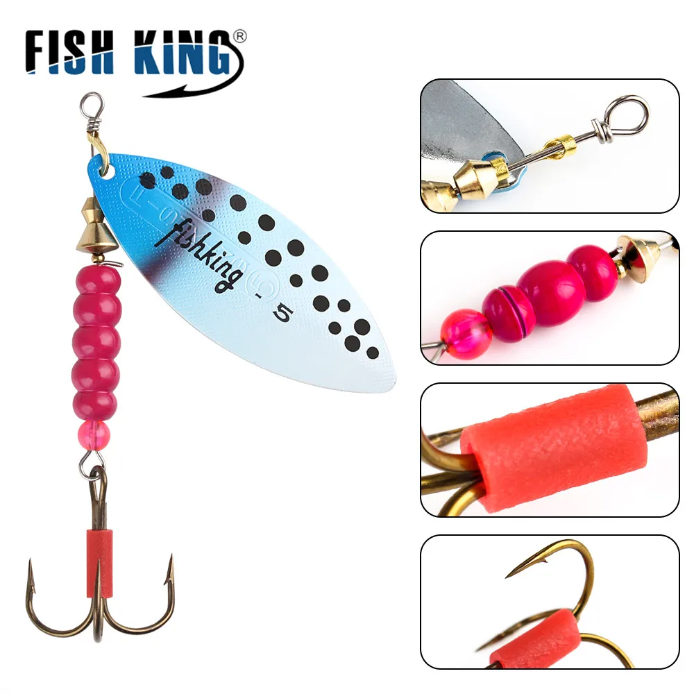 FISH KING 스피너 미끼, 스푼 미끼, 파이크 금속, 트레블 후크, 인공 배스 미끼, 낚시 미끼, 4.4g, 7.1g, 12.6g, 17.7g, 26.2g