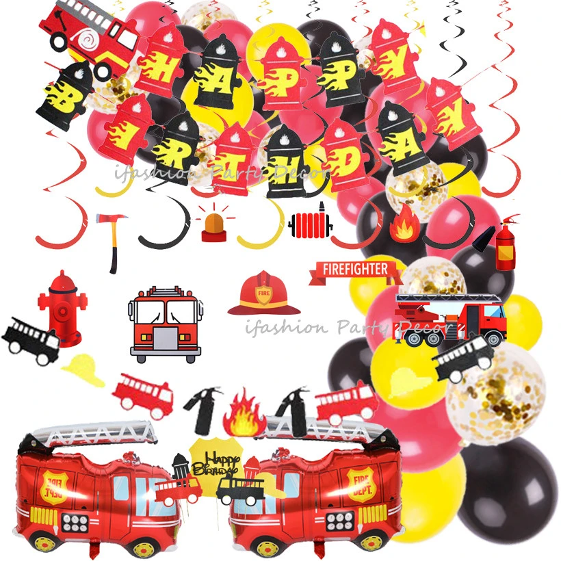 Decoration Theme De Fete Camion De Pompiers Pompiers Moteur Fournitures En Guirlande De Ballons Pour Anniversaire Pour Enfants Garcons Aliexpress