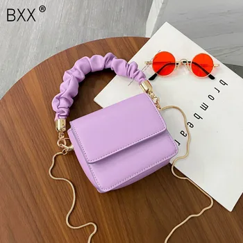 

[BXX] Chain Design Small PU Leather Shoulder Bags For Women 2020 Summer Mini Solid Color Handbags Female Travel Hand Bag HM328