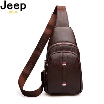 

JEEP BULUO Man's Chest Bag Casual Crossbody Bags For Men Large Capacity High Quality Leather Sling Bag For Short Trip New