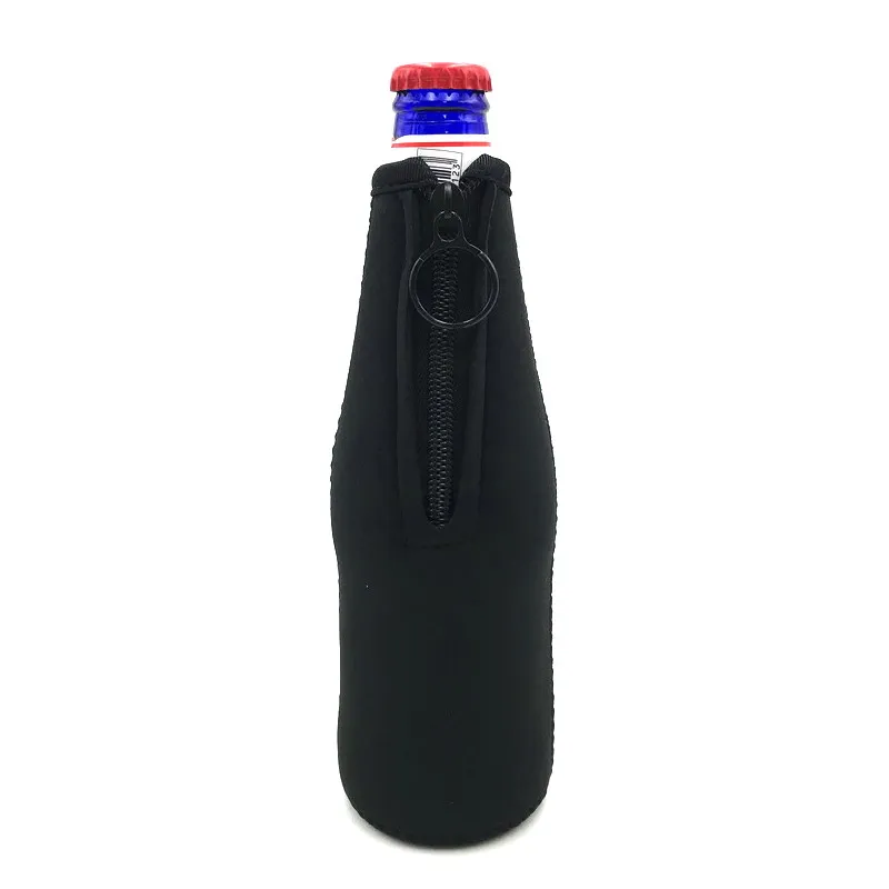 luvas do refrigerador da garrafa de cerveja dos pces com os isoladores dobráveis do neopreno do zíper do anel para garrafas da bebida do banquete coolies