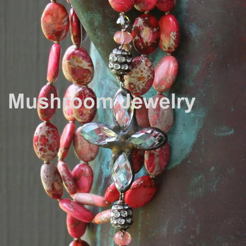 Hand Knot Bohemian Jewlery Beads  Beads Cross Pendant Stone Necklace Women