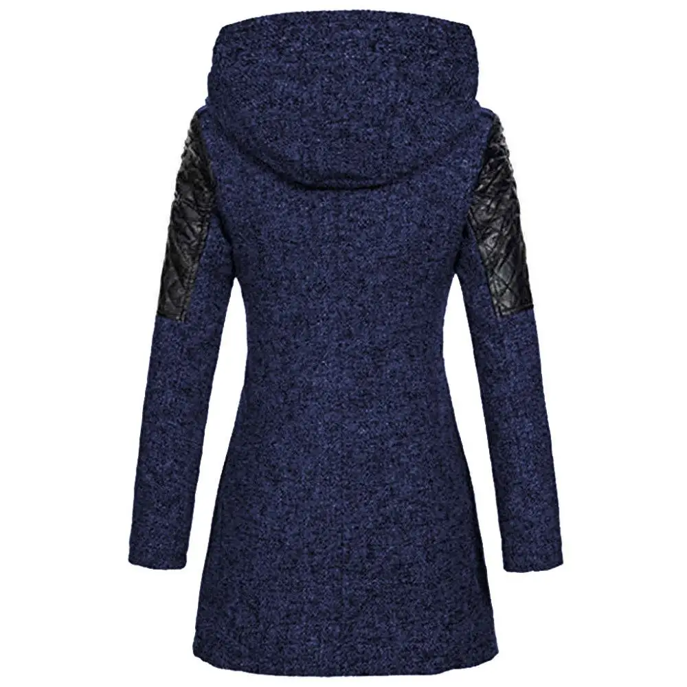 Женское шерстяное пальто размера плюс 5XL зимнее модное повседневное лоскутное пальто с капюшоном на молнии с длинным рукавом кашемировое шерстяное зимнее пальто